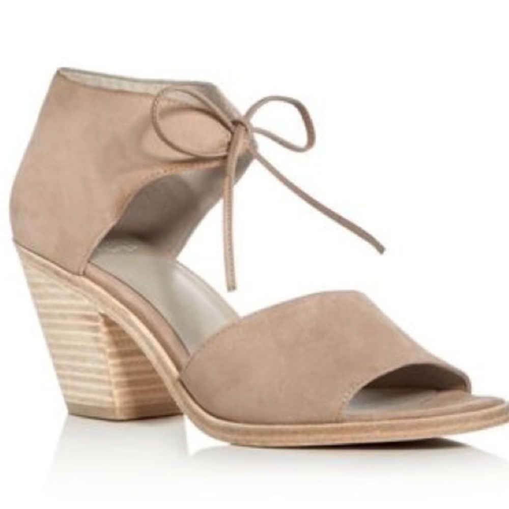 Eileen Fisher Ann Tie Detail Suede Leather Stacked Heel Sandal.  Size 10.
